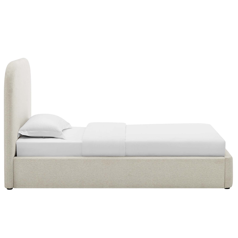 Maklaine Upholstered Fabric Curved Twin Platform Bed in Heathered Weave Ivory