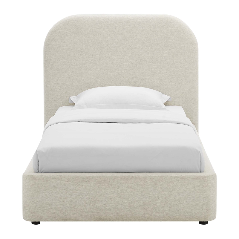 Maklaine Upholstered Fabric Curved Twin Platform Bed in Heathered Weave Ivory