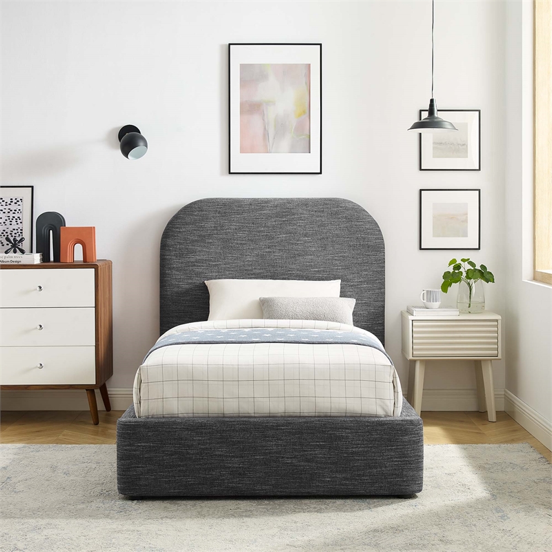 Maklaine Upholstered Fabric Curved Twin Platform Bed in Heathered Weave Slate