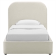 Maklaine Performance Velvet Curved Twin Platform Bed in Alabaster