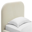 Maklaine Performance Velvet Curved Twin Platform Bed in Alabaster