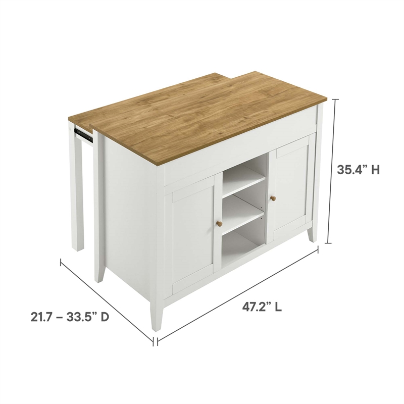 Maklaine Modern / Contemporary Kitchen Island in Oak White Finish