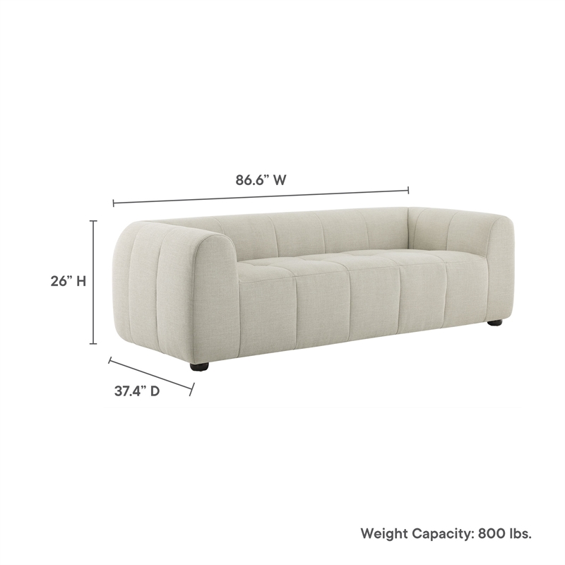 Maklaine Contemporary Upholstered Fabric Upholstered Sofa in Linen