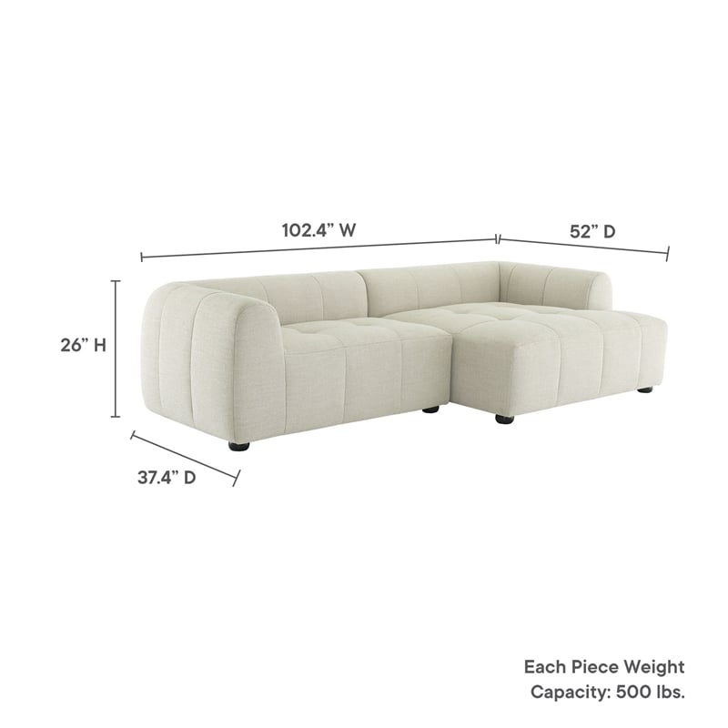 Maklaine Right-Facing Upholstered Fabric Modular Sofa with Chaise in Linen