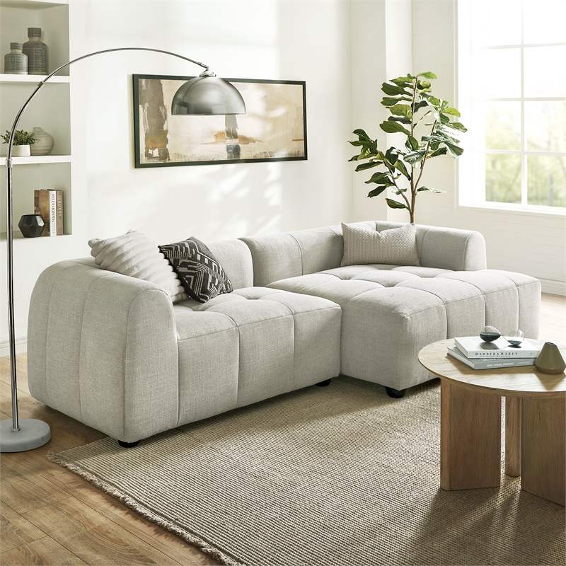 Maklaine Right-Facing Upholstered Fabric Modular Sofa with Chaise in Linen
