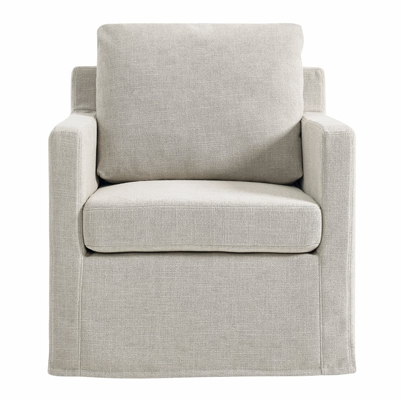 Maklaine Contemporary Fabric Slipcovered Swivel Armchair in Linen
