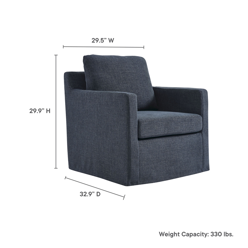 Maklaine Contemporary Fabric Slipcovered Swivel Armchair in Slate Blue