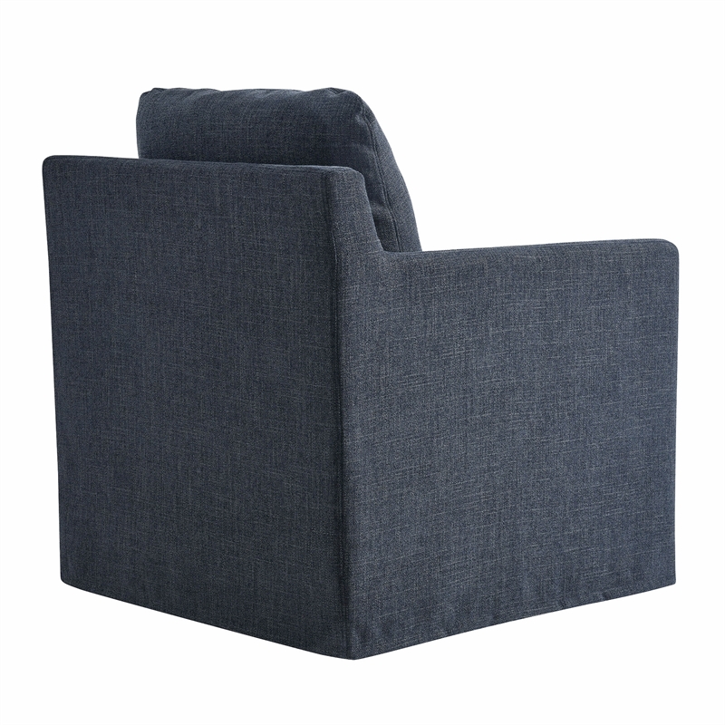 Maklaine Contemporary Fabric Slipcovered Swivel Armchair in Slate Blue