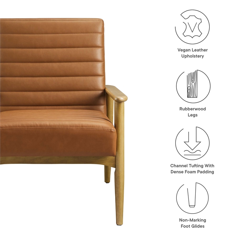 Maklaine Contemporary Vegan Leather Accent Chair in French Oak Tan