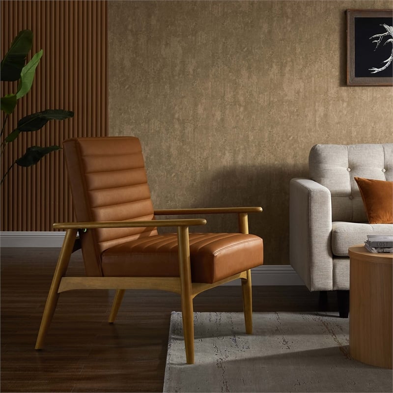 Maklaine Contemporary Vegan Leather Accent Chair in French Oak Tan