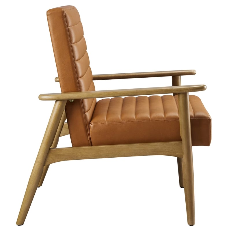 Maklaine Contemporary Vegan Leather Accent Chair in French Oak Tan