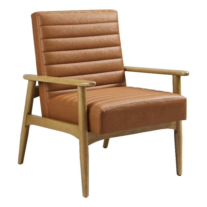 Maklaine Contemporary Vegan Leather Accent Chair in French Oak Tan