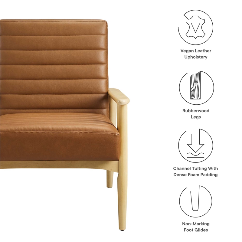 Maklaine Contemporary Vegan Leather Accent Chair in Natural Tan