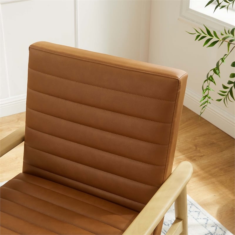 Maklaine Contemporary Vegan Leather Accent Chair in Natural Tan