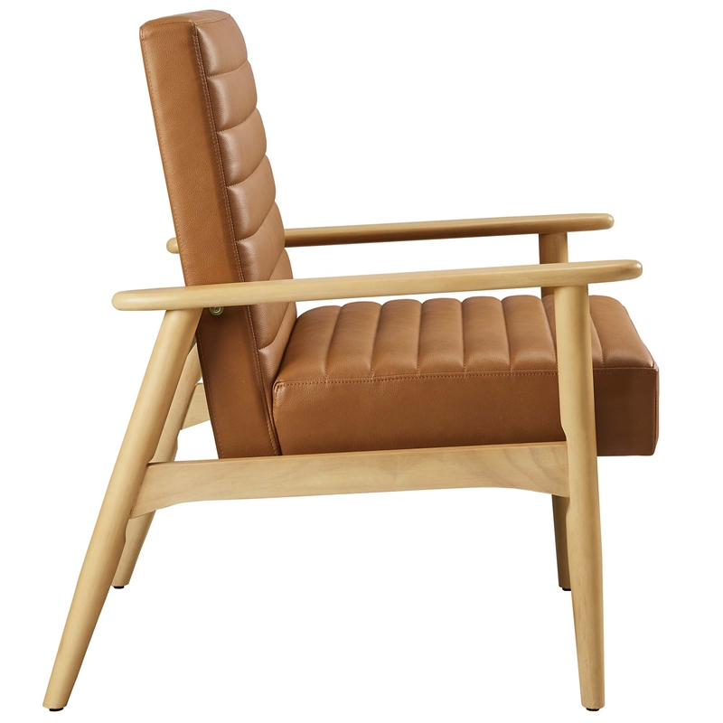 Maklaine Contemporary Vegan Leather Accent Chair in Natural Tan