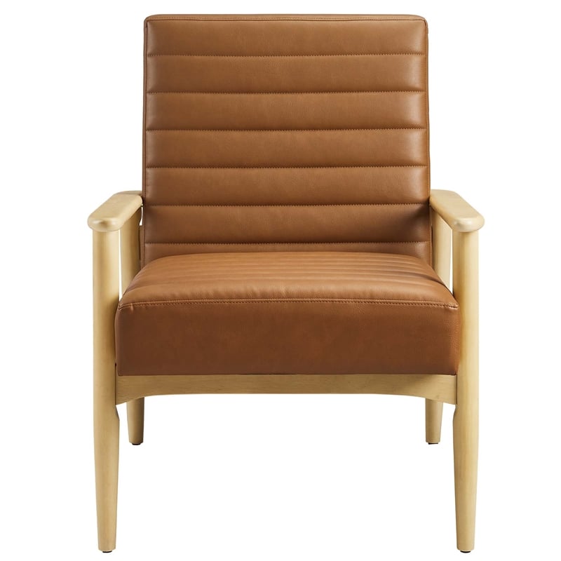 Maklaine Contemporary Vegan Leather Accent Chair in Natural Tan
