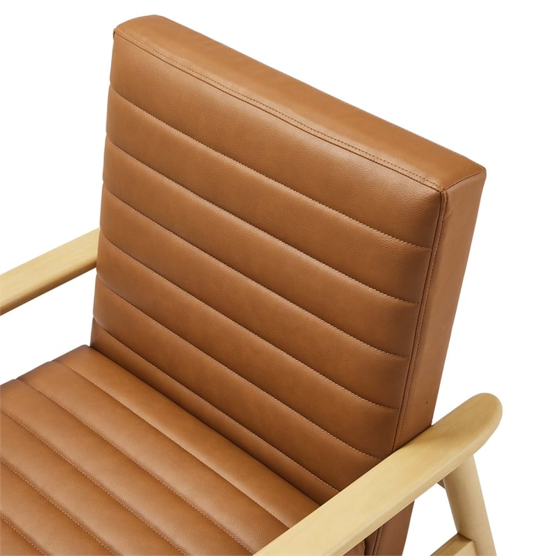 Maklaine Contemporary Vegan Leather Accent Chair in Natural Tan