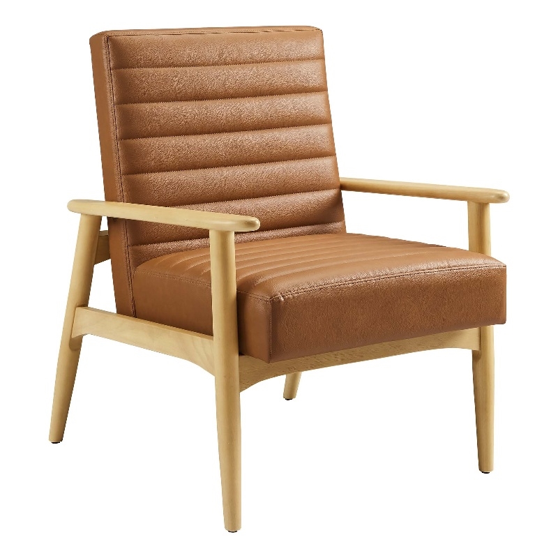 Maklaine Contemporary Vegan Leather Accent Chair in Natural Tan