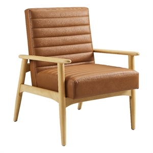 Maklaine Contemporary Vegan Leather Accent Chair in Natural Tan