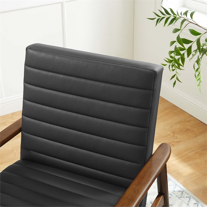 Maklaine Contemporary Vegan Leather Accent Chair in Walnut Black