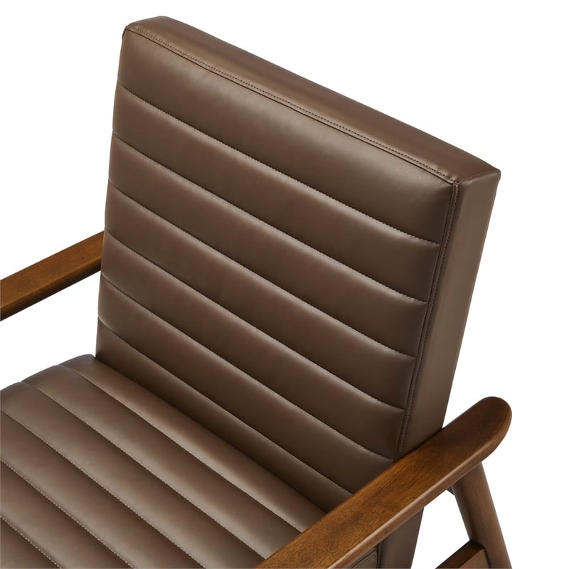 Maklaine Contemporary Vegan Leather Accent Chair in Walnut Brown