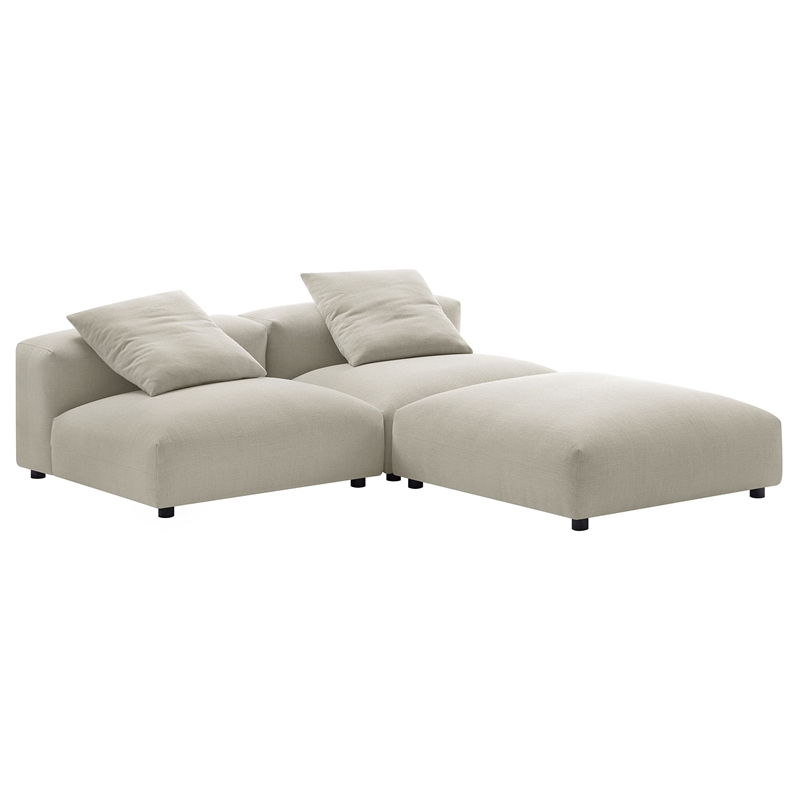 Maklaine 3-Piece Modular Upholstered Fabric Sectional Sofa in Linen