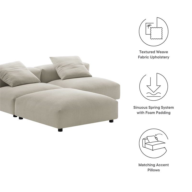 Maklaine 3-Piece Modular Upholstered Fabric Sectional Sofa in Linen