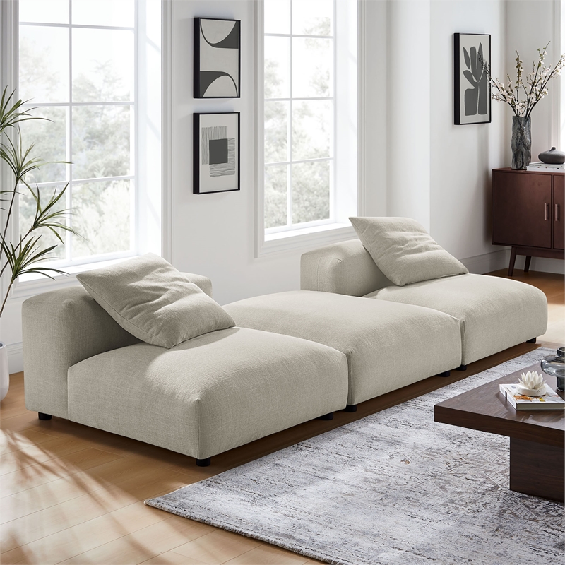 Maklaine 3-Piece Modular Upholstered Fabric Sectional Sofa in Linen