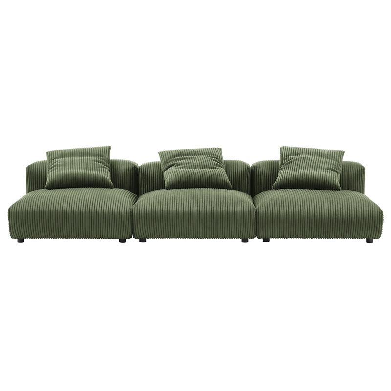 Maklaine Contemporary 3-Piece Modular Corduroy Upholstered Sofa in Fern