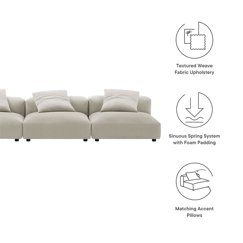 Maklaine Contemporary 3-Piece Modular Upholstered Fabric Sofa in Linen