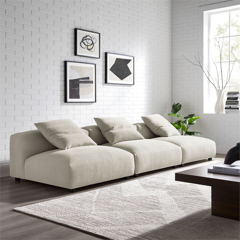 Maklaine Contemporary 3-Piece Modular Upholstered Fabric Sofa in Linen