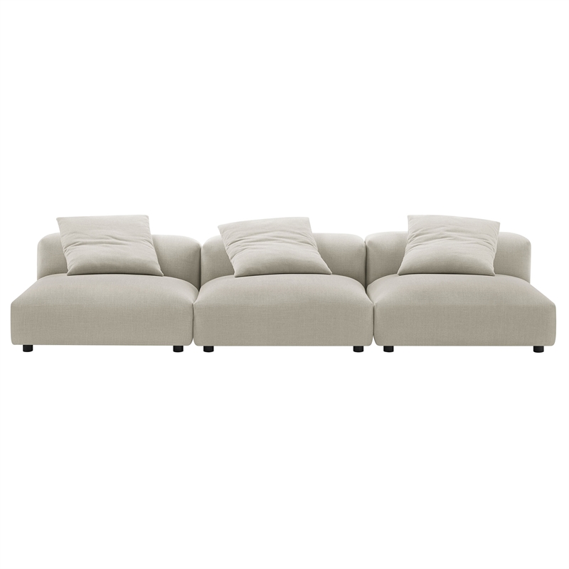 Maklaine Contemporary 3-Piece Modular Upholstered Fabric Sofa in Linen