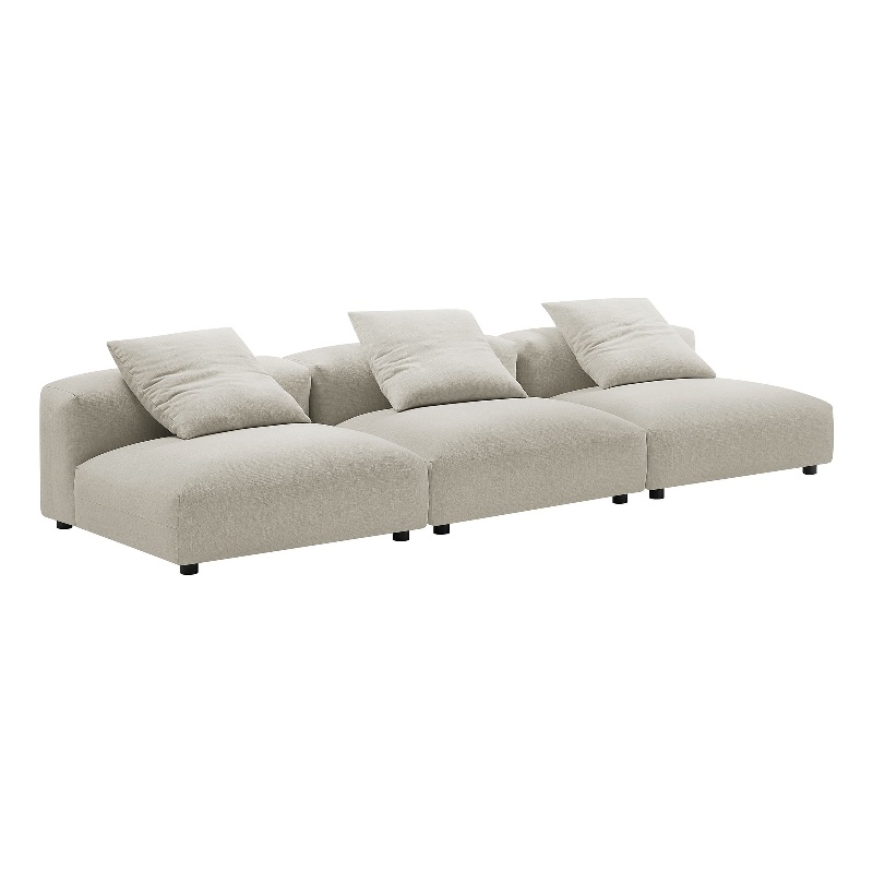 Maklaine Contemporary 3-Piece Modular Upholstered Fabric Sofa in Linen