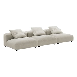 Maklaine Contemporary 3-Piece Modular Upholstered Fabric Sofa in Linen