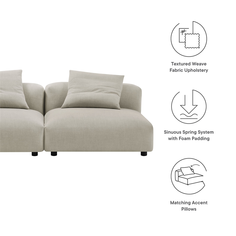 Maklaine Contemporary 2-Piece Modular Upholstered Fabric Sofa in Linen