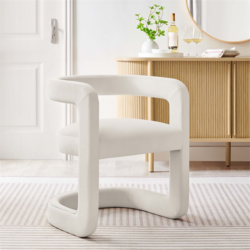 Maklaine Contemporary Performance Velvet Dining Chair in Alabaster