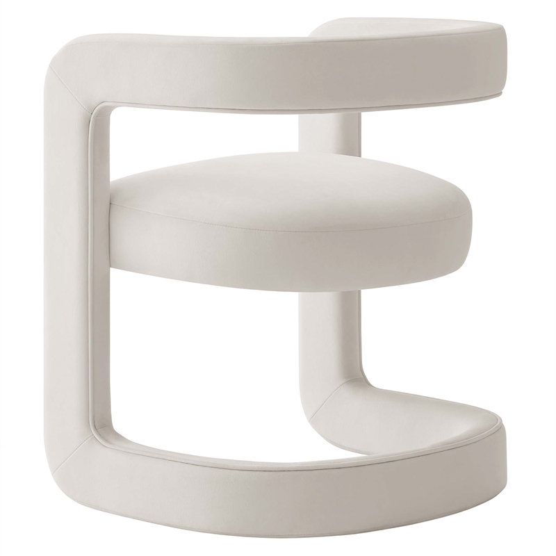 Maklaine Contemporary Performance Velvet Dining Chair in Alabaster