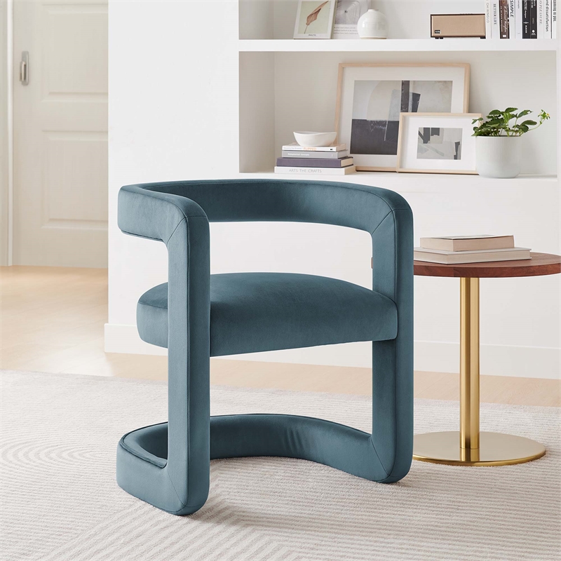 Maklaine Contemporary Performance Velvet Dining Chair in Cadet Blue
