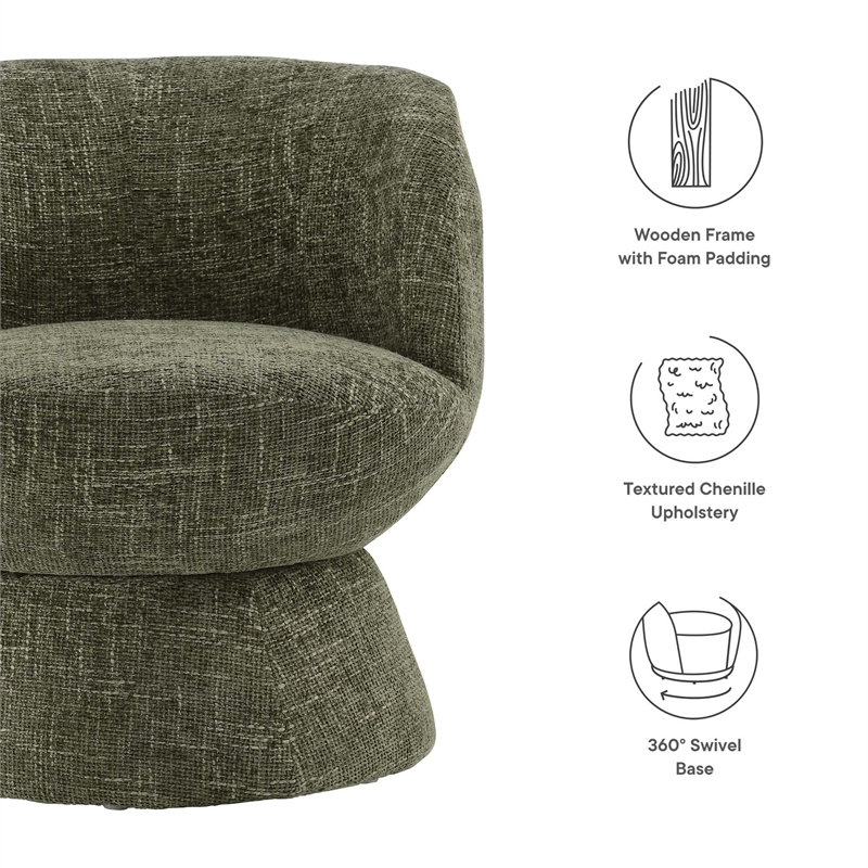 Maklaine Contemporary Chenille Fabric Upholstered Swivel Chair in Basil