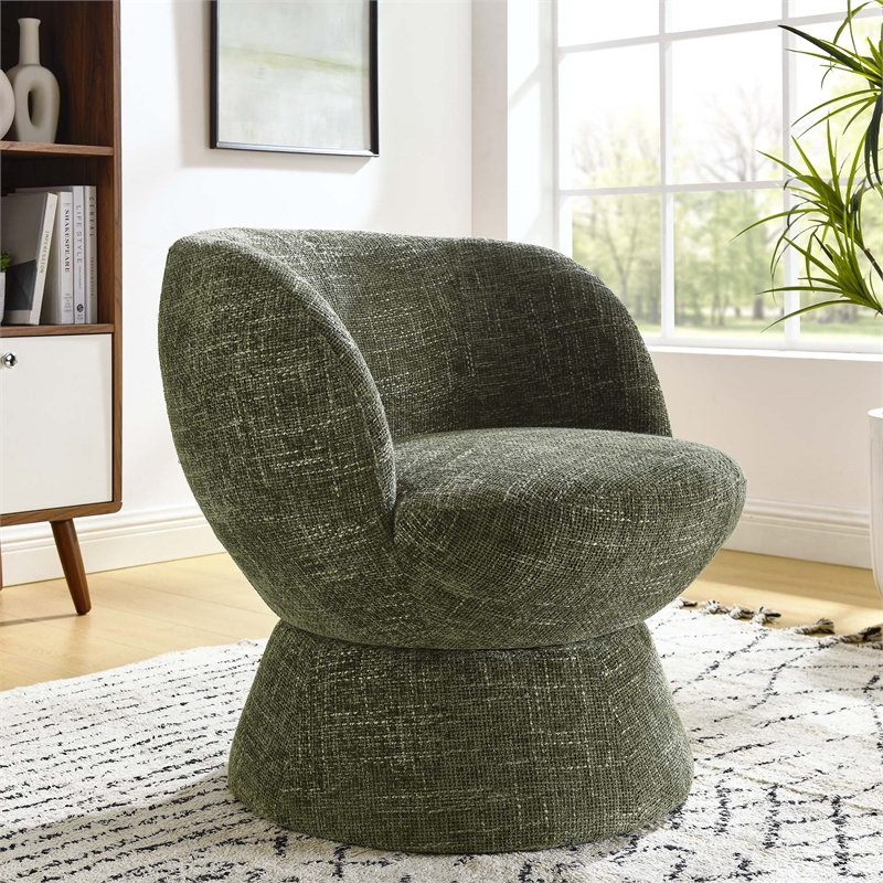 Maklaine Contemporary Chenille Fabric Upholstered Swivel Chair in Basil
