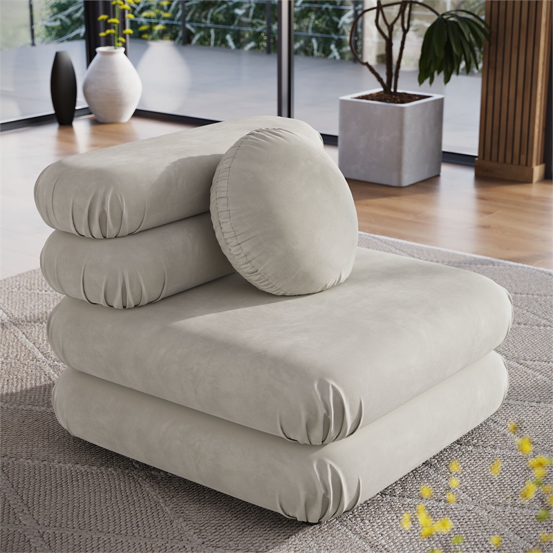 Maklaine Contemporary Dense Foam Padding Armless Chair in Almond