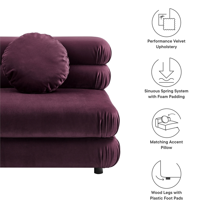 Maklaine Performance Velvet Upholstered Armless Chair in Mulberry