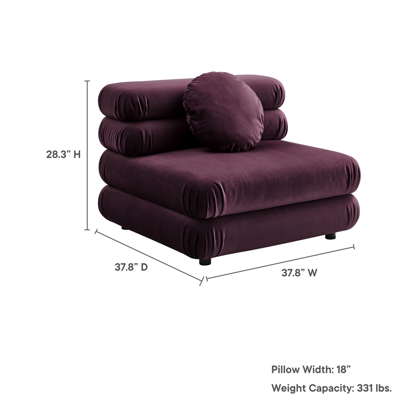 Maklaine Performance Velvet Upholstered Armless Chair in Mulberry