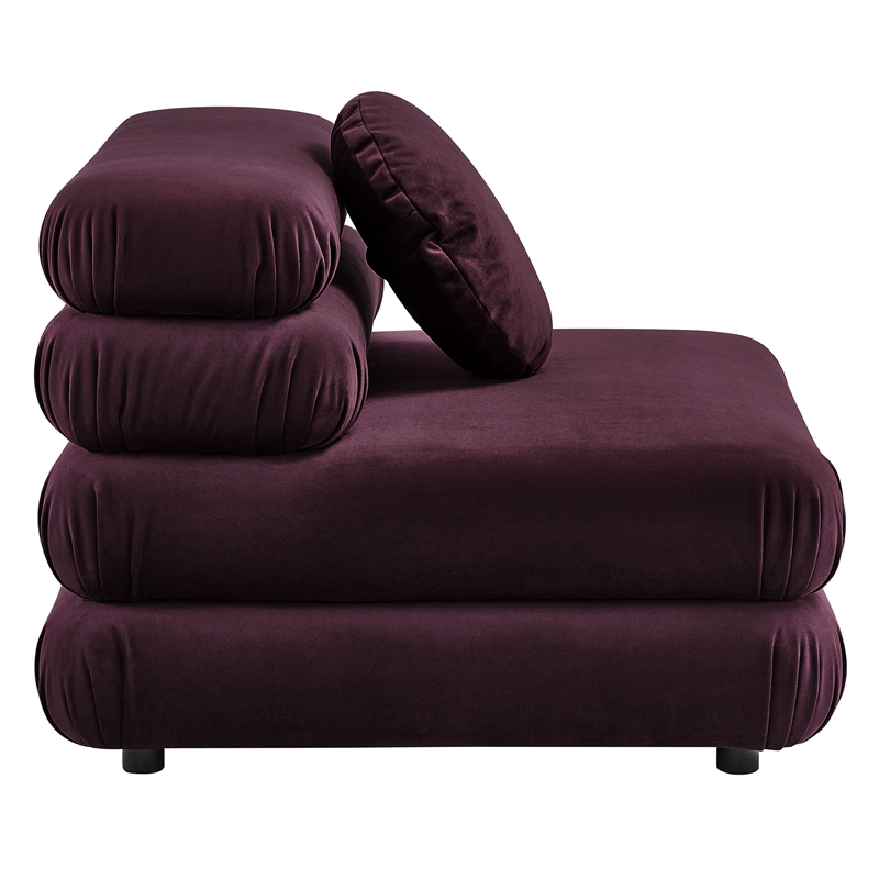 Maklaine Performance Velvet Upholstered Armless Chair in Mulberry