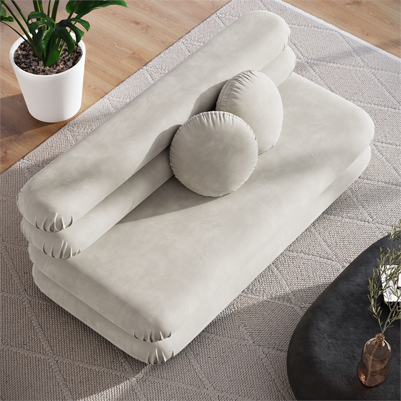 Maklaine Contemporary Dense Foam Padding Armless Loveseat in Almond