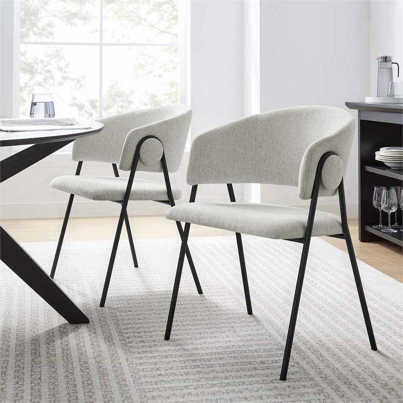 Maklaine Contemporary Dining Chairs Set of 2 in Newsprint Black