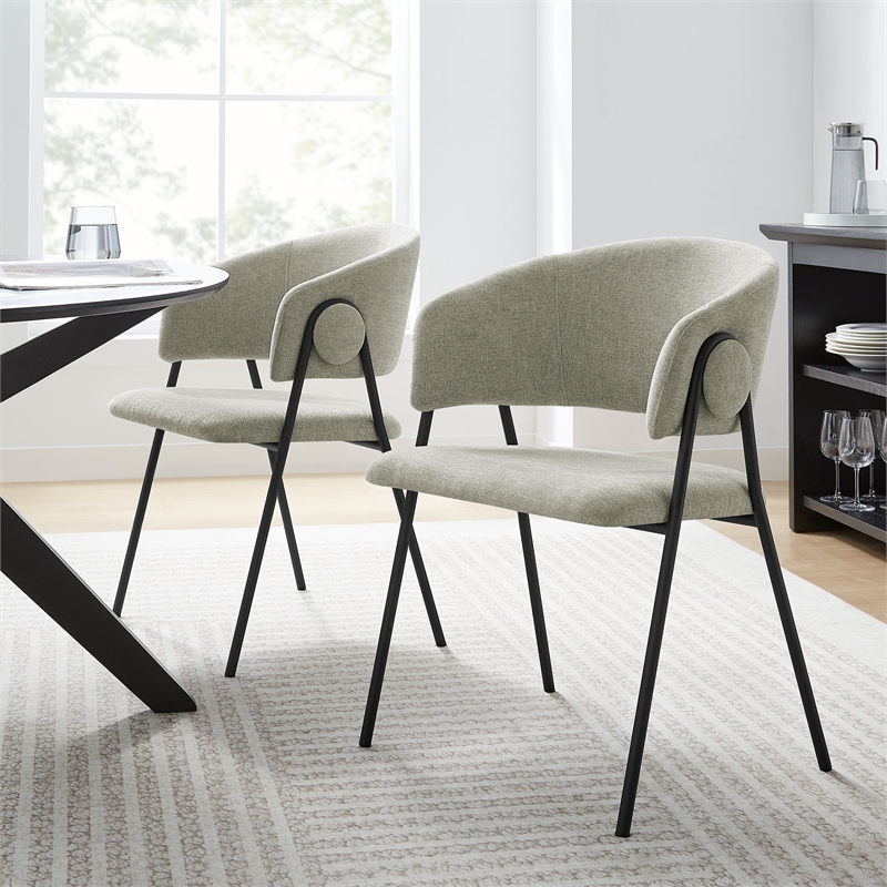 Maklaine Contemporary Upholstered Dining Chairs Set of 2 in Taupe Black