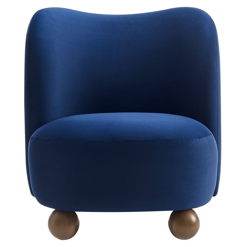 Maklaine Contemporary Performance Velvet Accent Chair in Midnight Blue Walnut