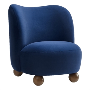 Maklaine Contemporary Performance Velvet Accent Chair in Midnight Blue Walnut