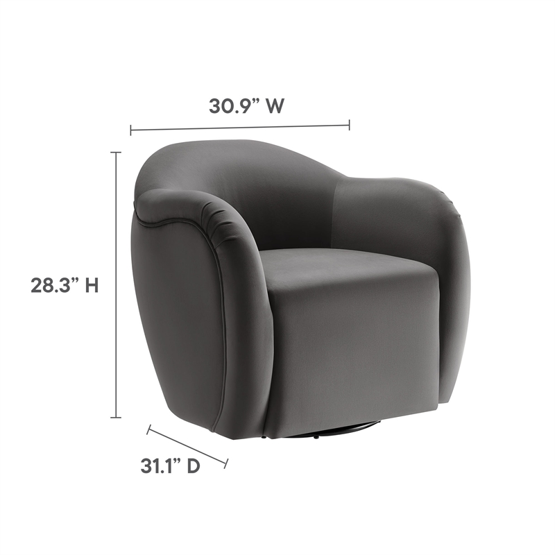 Maklaine Contemporary Performance Velvet Swivel Armchair in Storm Gray